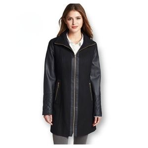 Michael Kors Women's Black Wool and Faux Leather Coat, Size: 8